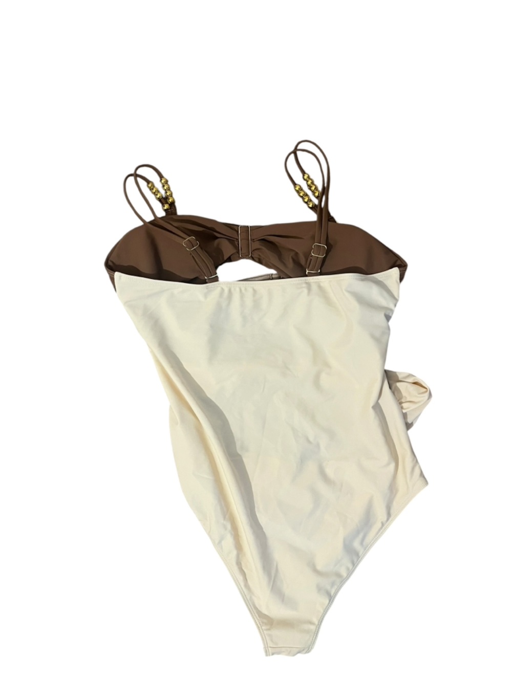 SHEIN Brown, Taupe & Cream One-Piece Swimsuit with Decorative Rings - Picture 4 of 5